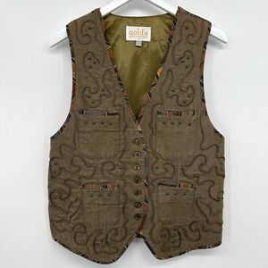 Vintage Twill Vest Top Womens‎ Size 8 Medium Beaded Western Festival Hippie USA